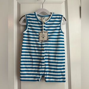 Kate Quinn 100% Organic Cotton Boys Blue Striped Romper NWT Size 18-24 Months